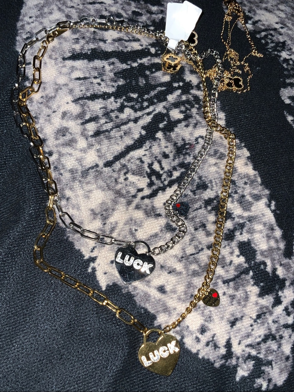 LUCK Heart Pendant Layered Necklace - Gold and Silver